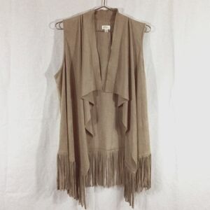 Tan Faux Suede Fringe Sleeveless Vest